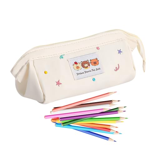 Generico Cute Pencil Case Aesthetic,Stationery Supplies Holder Pen Bag For Marker, Bear Pencil Bag Cute Pen Case, School Kids Women Cosmetic Students Kids Travel College School Birthday, Cream Colored