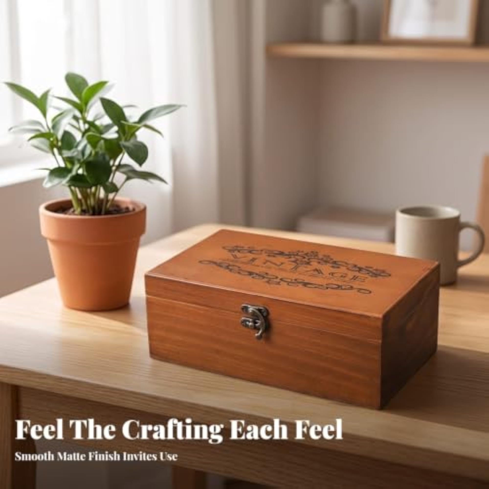 Solid Wood Decorative Box with Hinged Lid
