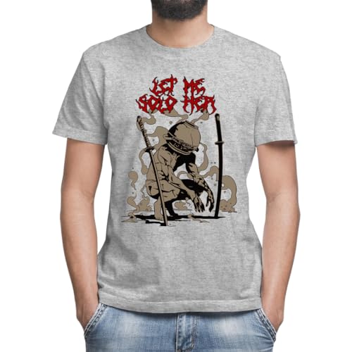 Black Let Me Solo Her Metal Logo Classic Camiseta de Manga Corta Cuello Redondo para Hombre, gris, 3XL