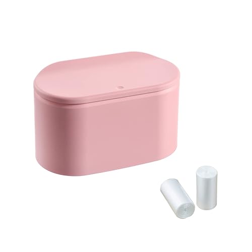 Mini bote de basura con 60 bolsas de basura, cubo de basura pequeño de escritorio, papelera de oficina con tapa, papelera de basura, cesta de basura