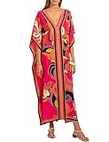 Bsubseach Frauen Plus Größe Kaftan Kleid Kurzarm Badeanzug Cover Up V Neck Loungewear Kaftan Maxikleider Rosy