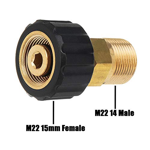 Stone Banks Brass Pressure Washer Coupler Fitting, Metric M22x15mm Female Convert to M22x14mm Male Thread Connector Quick Connect Pressure Washer Adapter Accessories Parts
