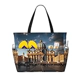 Material del producto: esta bolsa de viaje de playa con estampado de basílica de San Pedro de gran capacidad está hecha de tela de poliéster con una estructura de panal para repeler el agua. Es ligero y fácil de llevar.