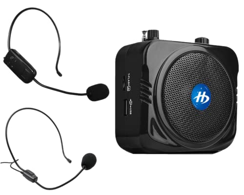 Portable Voice Amplifier with Wireless wired Microphone Headset, with Large Capacity Rechargeable Personal Voice Amplifier for Teachers Fitness Instructor, Supports Bluetooth USB TF Card