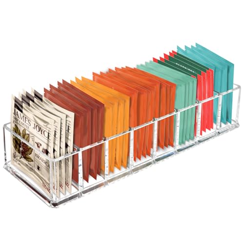 Tasybox Tea Bag Organizer, Clear Acrylic Tea Bag Holder, Tea Packet Storage for Drawer, Pantry, Kitchen, Cabinet, Countertop, 1 Pack