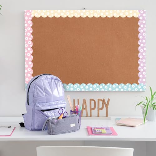 Image of Fuutreo 6 Roll 197 ft Pastel Daisy Flower Bulletin Board Borders Classroom Decoration Summer Daisy Scalloped Edge Border Trim Decor for Back to School Chalkboard Office Wall