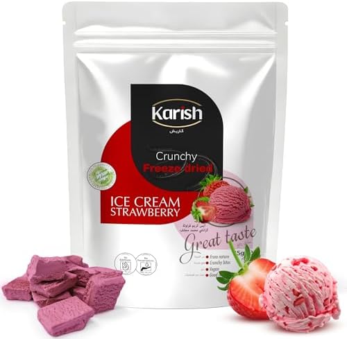 Karish Crunchy Freeze Dried Strawberry Ice Cream | Decorate Desserts Smoothies Protein Shakes & Cocktails | A Perfect Snack For Outdoor & On The Go Ice-Cream | 45 gm