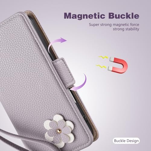 Étui iPhone 17 Air bleu clair portefeuille en cuir à rabat avec motif fleur élégant - 3