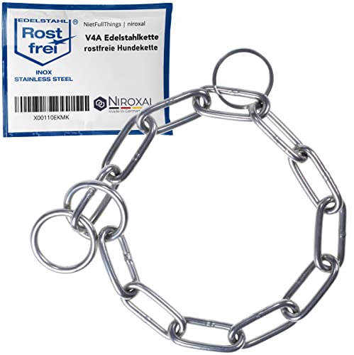 Cadena de acero inoxidable con parada de tracción para entrenamiento de perros, collar de perro de acero inoxidable, eslabones largos de 4 mm de grosor, longitud de 55 cm con límite de tracción Cover