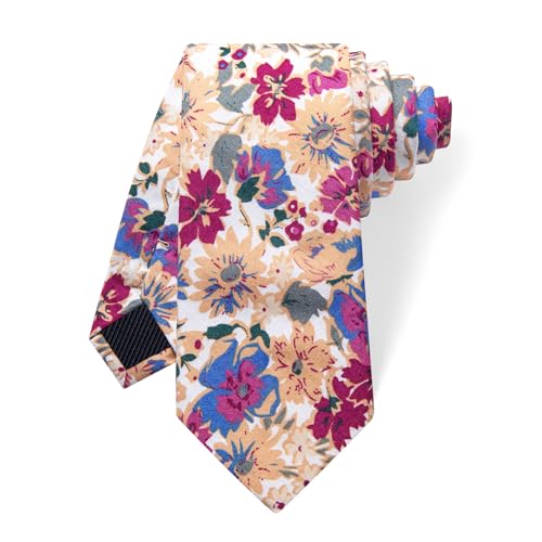 Image of YourTies Cotton Floral Tie for Men 2.5 inch Printed Skinny Necktie Pocket Square Tie Clip Set Flower Wedding Party Groom
