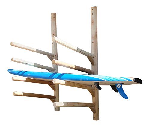 Log Kayak Rack - 4-Place Wall-Mounted 3 SUP/Surfboard+1 Kayak/Canoe Log Rack, Indoor Kayak Storage Rack for Garage, SUP Storage Rack, Kayak Wall Rack, Surfboard Rack, Canoe Storage Rack (Canyon Brown)