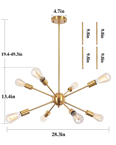 Puming Sputnik Chandelier, 8-Light Modern Pendant Lighting Metal Ceiling Light Fixture Brushed Brass Mid Century Ceiling Light Adjustable Height For Living Room Bedroom Dining Room Island Bar #TOP2