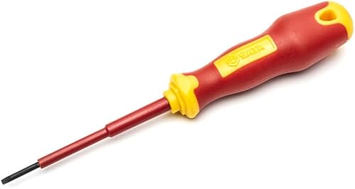 SATA VDE - Destornillador aislado de cabeza plana para electricistas con mango ergonómico y hoja de acero S2 probado a 10,000 voltios, 0.118 in x 4
