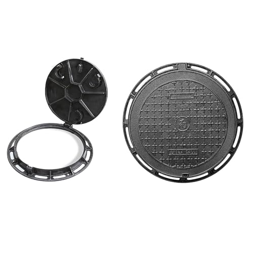 Tapa de Pozo Redonda de Hierro Fundido con Marco, Tapa de Cisterna Antideslizantes, Depósito Resistentes para Fosas Sépticas, para Entrada de Vehículos, Garaje(27.5in/70cm)