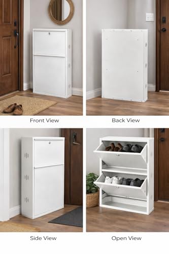 Image of Pingle Steels Shoe Rack, Wall Mounted and Freestanding Metal, Multiple Shelf Options, White and Black (White, 2)