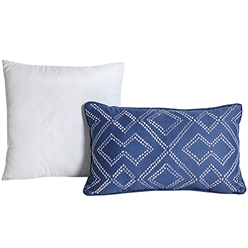 Image of Anne Klein Isola Striped Comforter Set with Decorative Pillows, Full /Queen, Blue