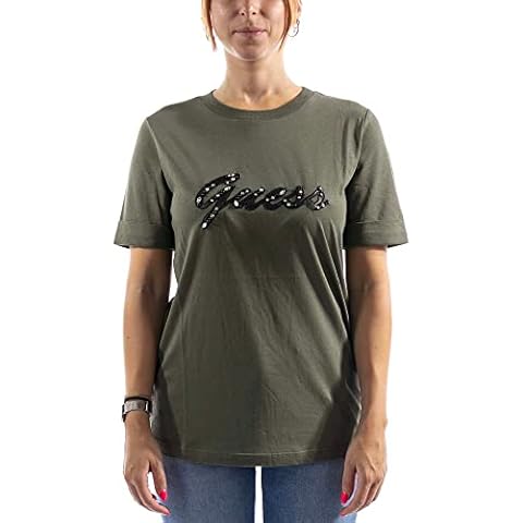 Camiseta Guess SS Cn Nichita, Verde/Negro/Plata, Mujer Cover