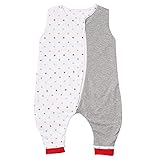 Gesslein 762167 Bubou Babyschlafsack Sommer mit Beinen : Temperaturregulierender Sommerschlafsack, Jersey Schlafsack, Baby/Kleinkinder Größe 90 cm, Sterne Grau Meliert mit Sterne Rot/Grau