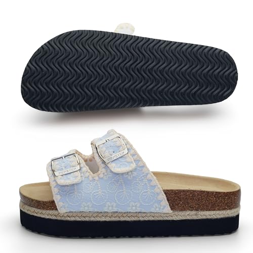 Image of PepStep Slide Sandals for Women with Soft Cork Footbed and Strap, Ladies Fashion Platform Slide Sandals Comfortable Slip On Style