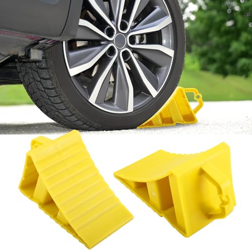 Wheel Chocks 2 Pack,Caravan Wheel Chocks,Heavy Duty Tyre Saver Brake Stoppers,Ridged Anti-Slip Wedge Wheel Chocks With Handles,Wheel Stopper for Cars Caravans Motorhomes Trailers Horseboxes (2PCS)