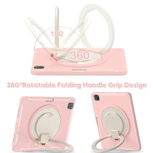 Funda para iPad Pro 12.9 rosa con soporte giratorio 360 y protector de pantalla 3