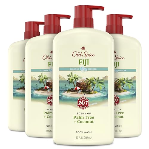 Image of Old Spice Cleansing Body Wash for Men, 24 /7 Shower Fresh with Lasting Scent, Cleanse & Refresh, Gentle on Skin, Vitamin B3, Fiji with Palm Tree + Coconut Scent, 30 oz (Pack of 4)