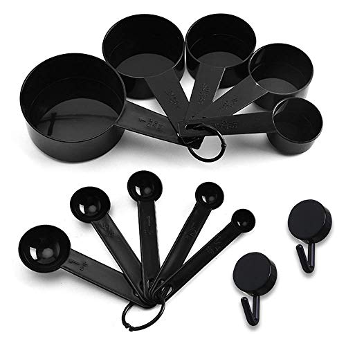 XGiGiX BLACK Measuring Cups and Measuring Spoons Set of 10pcs, Minimalist modern Cups, Included 2 pcs Kitchen Tool Hook Up. (BLACK)