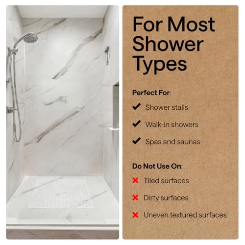 Image of GORILLA GRIP Patented Square Shower Stall Mat, Small Bathtub Floor Mats for Stand Up Showers with Suction Cups and Drainage Holes, Machine Wash, Soft on Feet, Bathroom Accessories 21x21 Inch, White
