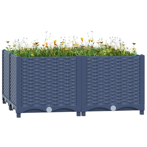 Yisssmeng Square Raised Garden Bed 31.5x31.5x15 in Blue Grey Outdoor