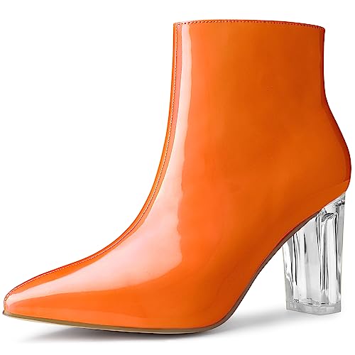 Allegra K Women's Clear Heel Pointed Toe Chunky Heels Ankle Boots