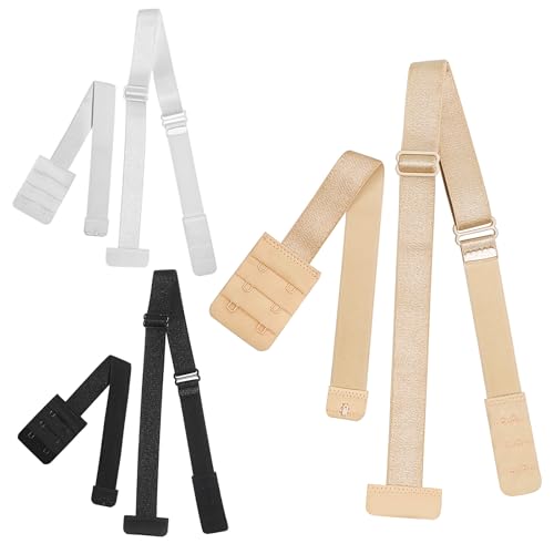 3 Pack Bretelles de Soutien-Gorge Dos Bas, Bretelles de Soutien-Gorge Dos Bas, 3 couleurs de bretelles de soutien-gorge élastiques, rallonges de soutien,gorge réglables pour femme - Noir, Blanc, Beige
