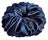 30 Colors Available, Handmade Stretch Satin Scrunchie 5.5 inches, Large Hair Accessory for Women, Soft Voluminous Ponytail Holder, Elegant Hair Tie, Stylish Holiday Gift (Navy Blue)