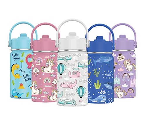 Mi Ko Mi Ka Botella de Agua para Niños de Acero Inoxidable 350ml - Térmica Reutilizable | Sin BPA | Mantiene 24H Frio / 12H Calor | Termo y Hermética - A Prueba de Fugas (Aviones y Helicopteros)