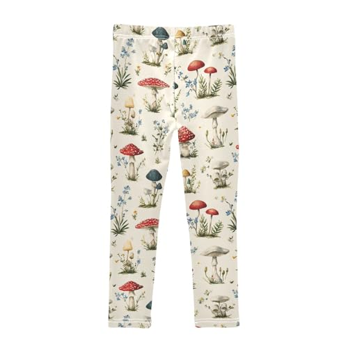 Charming Pattern of Wildflowers Mushrooms Girls Leggings Kids Yoga Pants Dance Active Tights 4T2