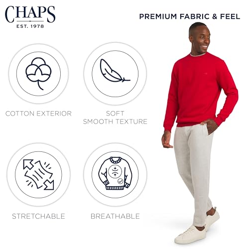 Chaps Men\'s Everyday Classic Casual Long Sleeve Super Soft Fleece Midweight Crewneck Sweater, Red - Thumbnail 4