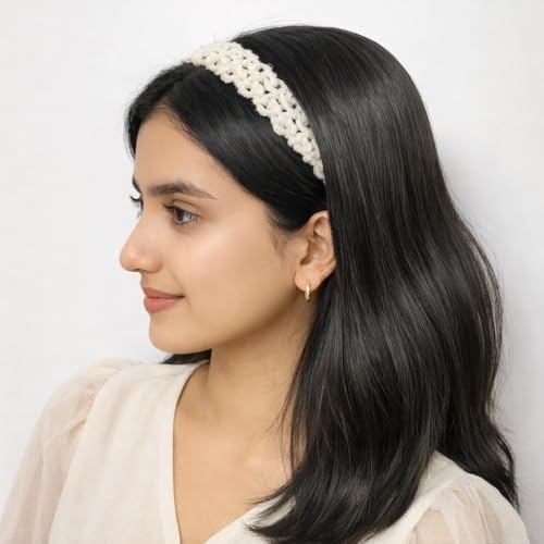 Image of SHRIVYAA Handmade Crochet Tie Hair Band for Women & Girls, Soft Cotton Hairband, Adjustable Tie Style, 15 CM Length, 2 CM Width (White)