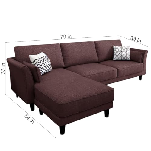 Image of FURNY Apstero 4 Seater Fabric LHS Sectional L Shape Sofa Set (Brown)