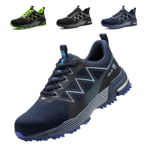 DRECAGE Safety Shoes Trainers Mens Steel Toe Trainers Work Safety Shoes Womens Lightweight Breathable Industrial Sneakers Blue 7 41 EU