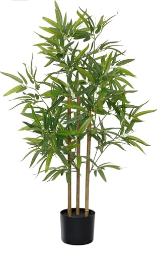 Image of VRB Dec 1 Pcs (4 FT) Artificial Plants with Pot Plants Leaves Tree Tropical Bougainvillea Faux Areca Plants Indoor Real Touch Monstera,Banana Plant for Home /Decor (Artificial Bamboo Plant with Pot)