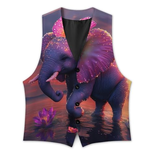 Cute Elephant with Flower Suit Vest for Men Slim Fit Sleeveless Jacket V Neck Business Waistcoat Button Up Dressy Top 5