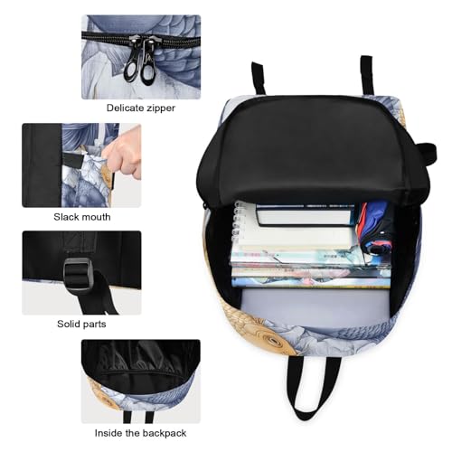 Backpack Lunch Box Set Large Capacity Travel Backpacks and Insulated Lunch Bag for Commute Hiking Picnic Blue Gold Fish Print3