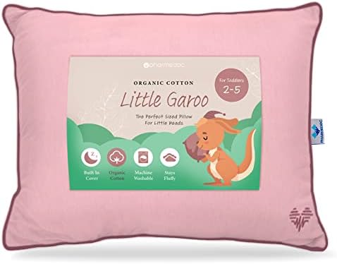 Pharmedoc Toddler Pillow with Pillowcase – 14x19 Little Garoo Pillow – Pink Organic Cotton Toddler Pillows for Sleeping, Kids Pillow, Travel Pillows for Sleeping, Mini Pillow, Toddler Bed Pillows