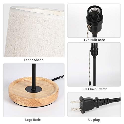 Haitral 43397-55308 Bedside Table Lamp - Modern Nightstand Lamp With Linen Fabric Shade Wooden Desk Lamps thumb #2