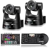 FoMaKo NDI HX3 PTZ Kamera Set, 30x Optischer Zoom KI-Auto-Tracking, mit 2*KN30A Pro NDI Kamera+ NDI PTZ Controller+ 4K HDMI SDI Videomischer