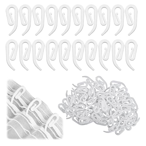 UKOFEW Ganchos de Cortina,100 Piezas Ganchos de Plástico para Cortina,28 x 12 mm Blanco Ganchos Cortinas para Cortinas de Ducha, Cortinas de Ventana y Cortinas de Puerta