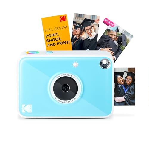 Kodak Printomatic+ �C���X�^���g�v�����g�f�W�^���J����(�u���[) 10MP �|�[�^�u���J���� �C���^���N�e�B�uRGB LED�X�e�[�^�X�C���W�P�[�^�[�t���AZink�Ƀt���J���[�ʐ^����� 2x3�C���`�̔S�����̂���ʐ^�p��-�ȒP�Ŋy����