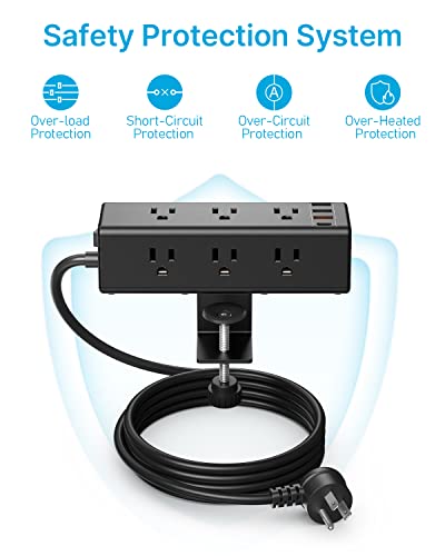 Cccei Desk Clamp Power Strip With 9 Outlets, Desktop Edge Mount Surge Protector With Usb-A And Usb-C Ports, Widely Spaced Desk Outlet Fast Charging Station, 6 Ft Flat Plug, Fit 1.6 Inch Table. #TOP6