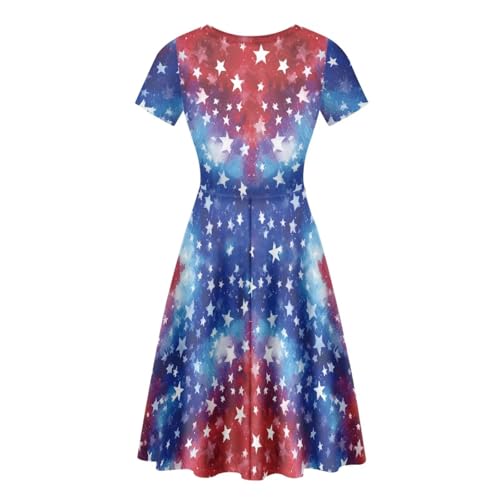 Image of HUGS IDEA Womens Puffy Swing Midi Dress Round Neck Short Sleeve Party A-Line Dresses