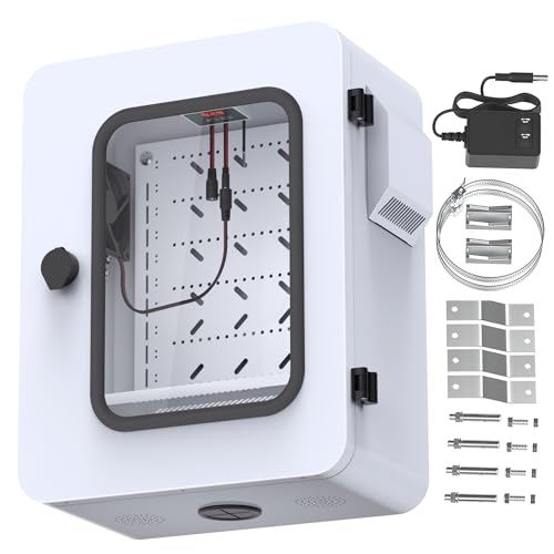 Akwscyby Outdoor Electrical Box with Clear Window and Thermostat and Fan, Precise Temperature Control 0.1°F, IP65 Water Resistant Rating, Galvanized Steel, Aluminum Rear Beam(17.7' x 13.8' x 7.9')