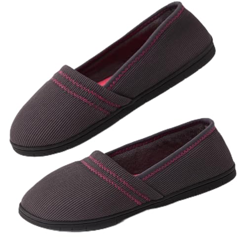 House Shoes for Women Comfy Memory Foam Loafer Slippers for Ladies Non-slip Sole for Comfort Ballet Flat with Closed Back Indoor and Outdoor for All Season Wear DarkGrey NavyBlue US6-US11